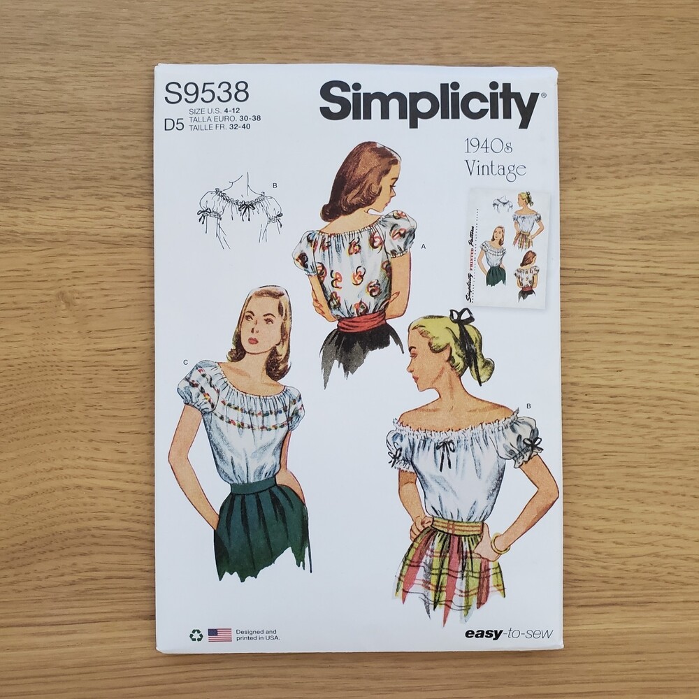 NEW Simplicity Vintage 1940's Blouse Sewing Pattern